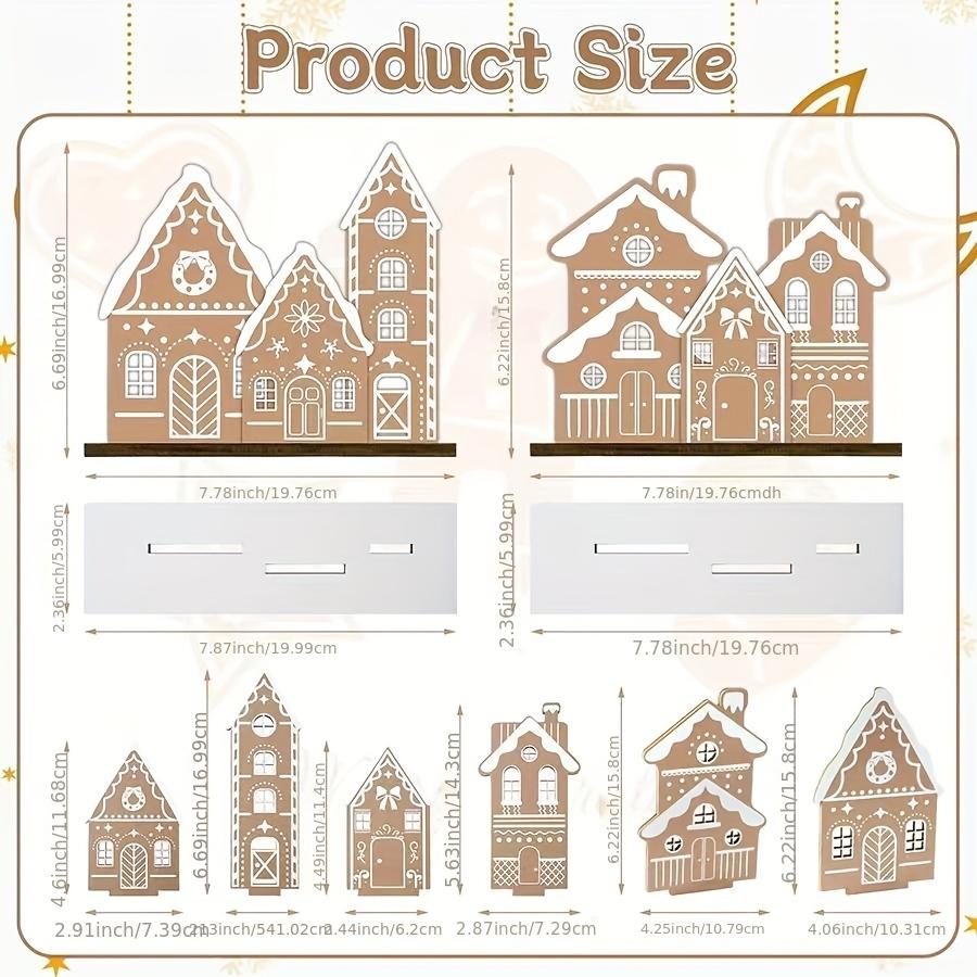 Christmas Gingerbread House Table Decor Set, Wooden Gingerbread House Kit with 6 Mini Houses and 2 Bases, DIY Farmhouse Holiday Display, Rustic Desktop Ornament