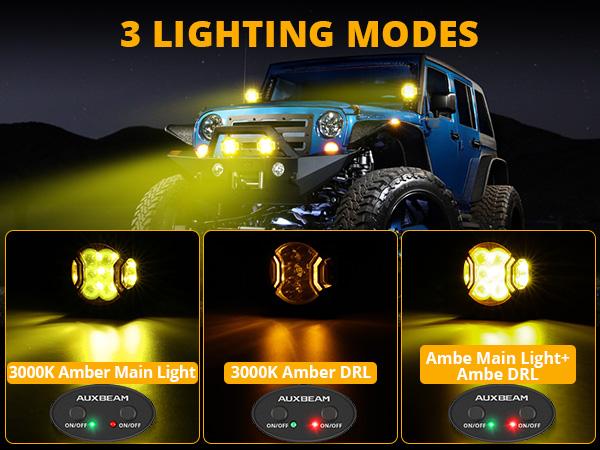 AUXBEAM 3 Inch 108W LED Driving Pod Light with Amber DRL Side Shooter IP68 Waterproof Combo Beam 2 Pcs V-ULTRA Series Auxbeam Light Bar Spot Flood Jeeplight Bar Spot Flood Combo Beam Work Light