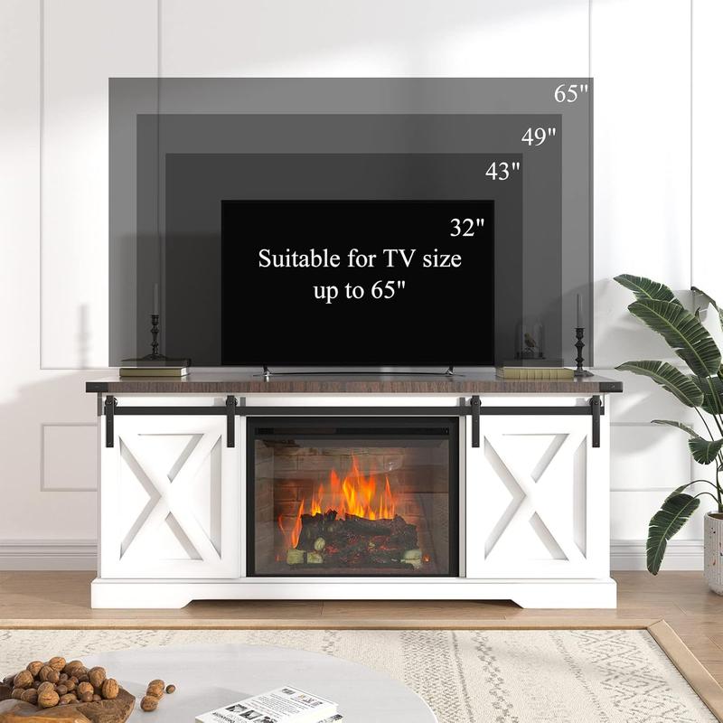 Farmhouse TV Stand for 70/75/80 Inch TV, 58/70 inch Entertainment Center Storage Cabinets with Sliding Barn Doors, Media Console Cabinet for Living Room, White/Grey/black