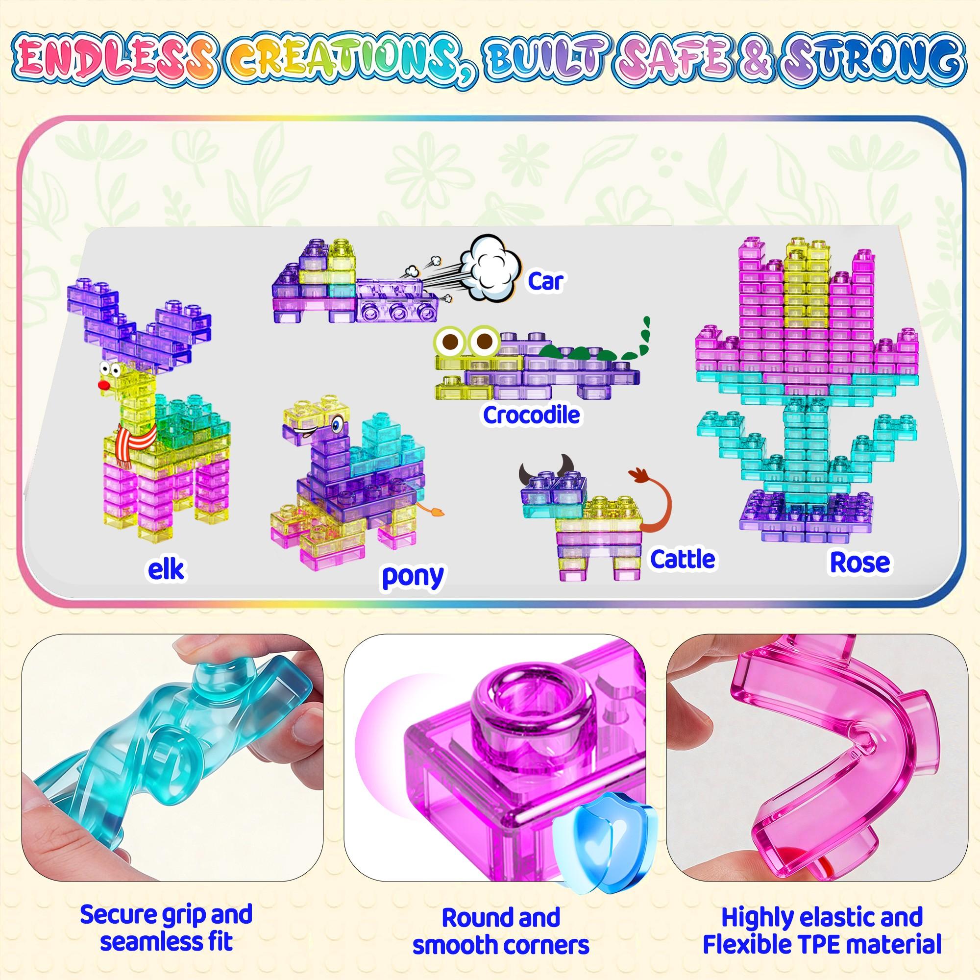 40PCS Squishy Blocks for Toddlers, Soft Jelly Building Blocks Sensory Toys for 3+ Year Old Kids, Stretchy Montessori STEM Stacking Blocks, Non-Toxic Silicone Educational Construction Set Birthday Gift