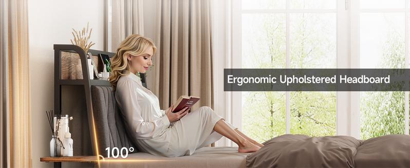 【Valentine's Day gift】ONBRILL Queen Bed Frame with Side Storage Shelves, Comfy Storage Headboard with Charging Station, Platform Bed Frame, Metal Heavy Duty, No Box Spring Needed, Easy Assembly, Bedroom Furniture