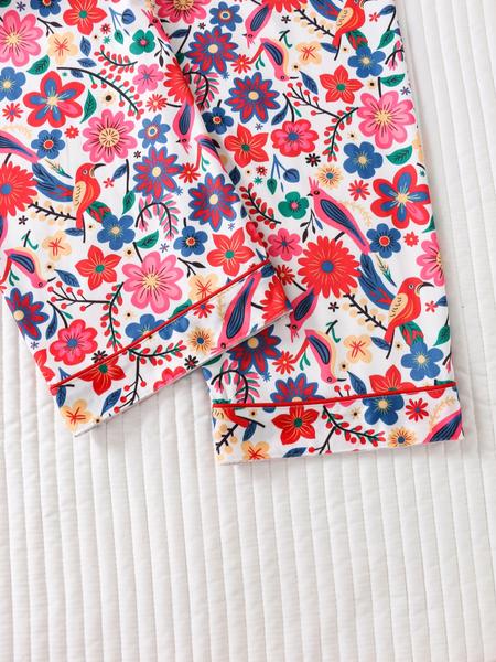 Women's Floral Print Pajama Set, Lapel Button Long Sleeve Top & Loose Comfortable Pants, Casual Fitted Sleepwear & Loungewear for All Seasons