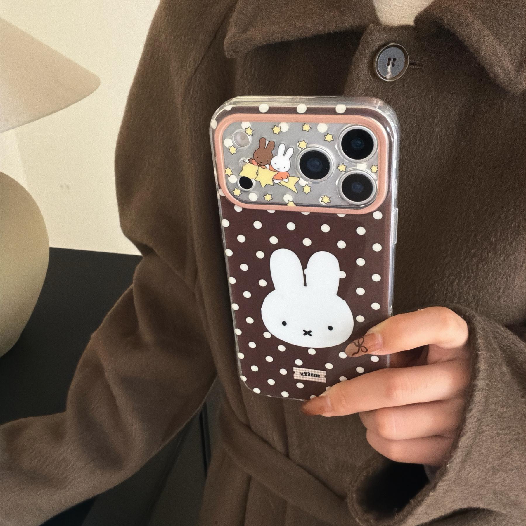 Bottom Polka Dot Miffy Case for Apple iPhone 17 Pro Max, 16 Pro Max, 15 Pro Max, 14 Pro, Creative Fashion Protective Phone Case Cover