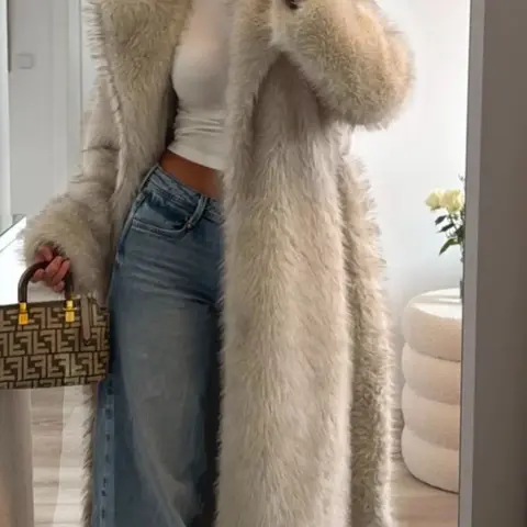 Women's Casual Long Coat, Eco-Friendly Faux Fox Fur, Thickened Outerwear for Fall & Winter