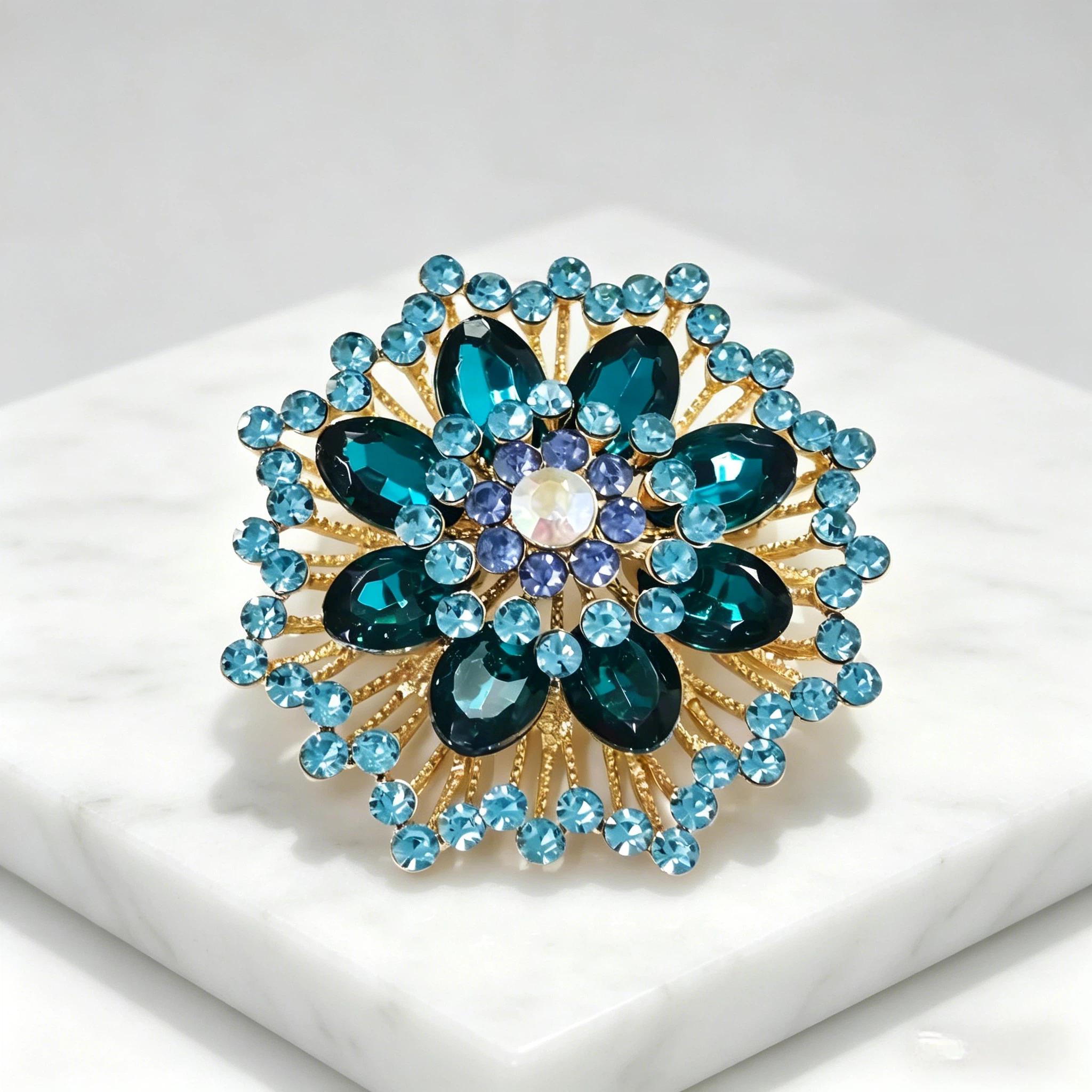 1PC Luxury Look Flower Motif Blue Brooch with Polished Finish - Steel Composite Fashion Clothes Accessory, Ideal for Casual Parties, Banquets, Holiday Party Gifts