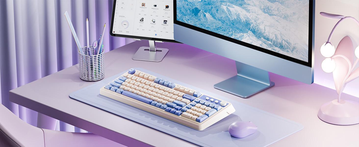 AULA S99 Wireless Gaming Keyboard, Tri-Mode Bluetooth/2.4GHz/USB-C, RGB Backlit Mechanical Keyboard for Office and Gaming, Custom Macro Keys, Number Pad Included S99 Keyboard  Fixed Keycaps & Switches (Non-Replaceable)