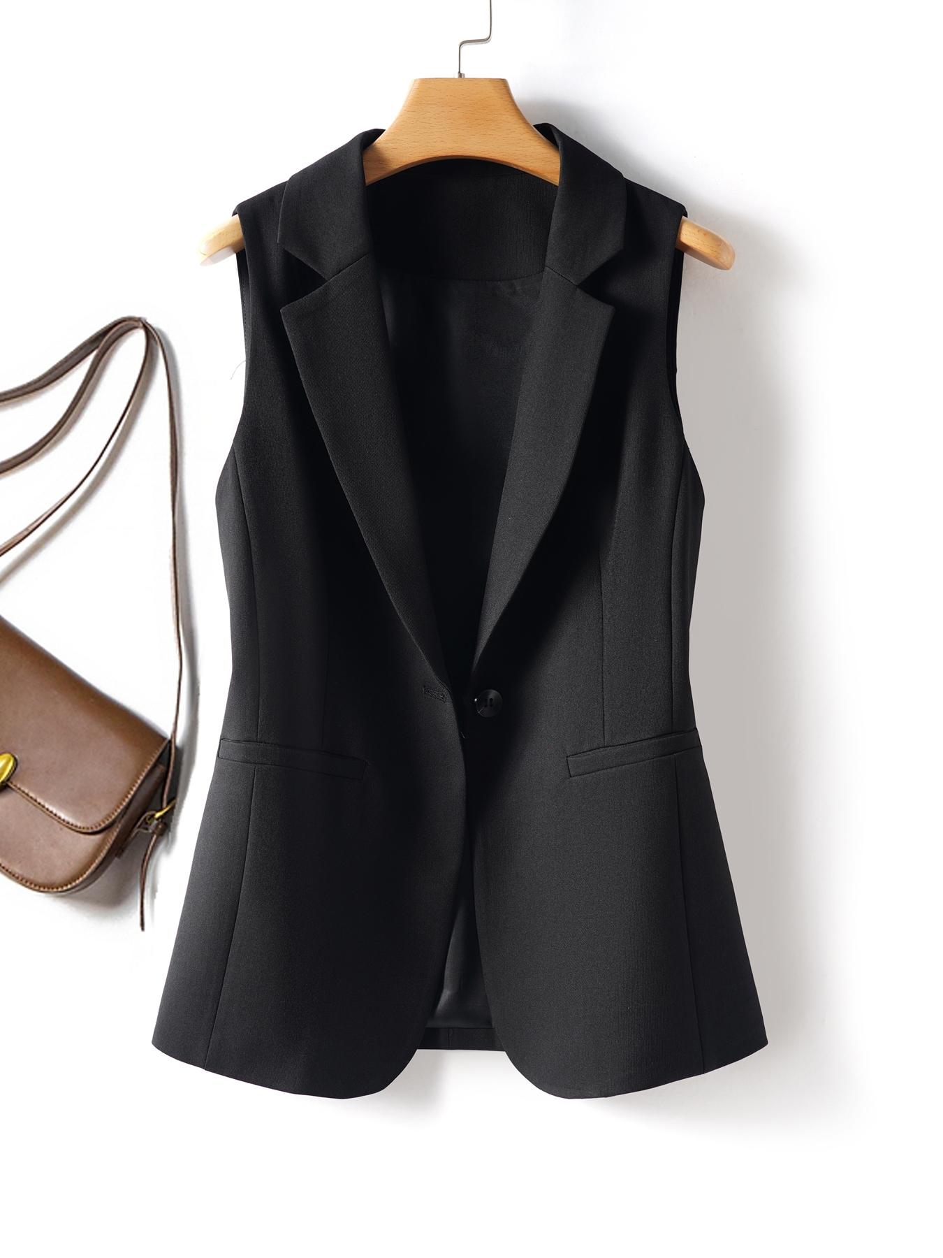 Women's Solid Color Sleeveless Blazer Vest, Plain Color Waistcoat, Elegant Outerwear for Work Office Business, Ladies Spring & Fall Clothes