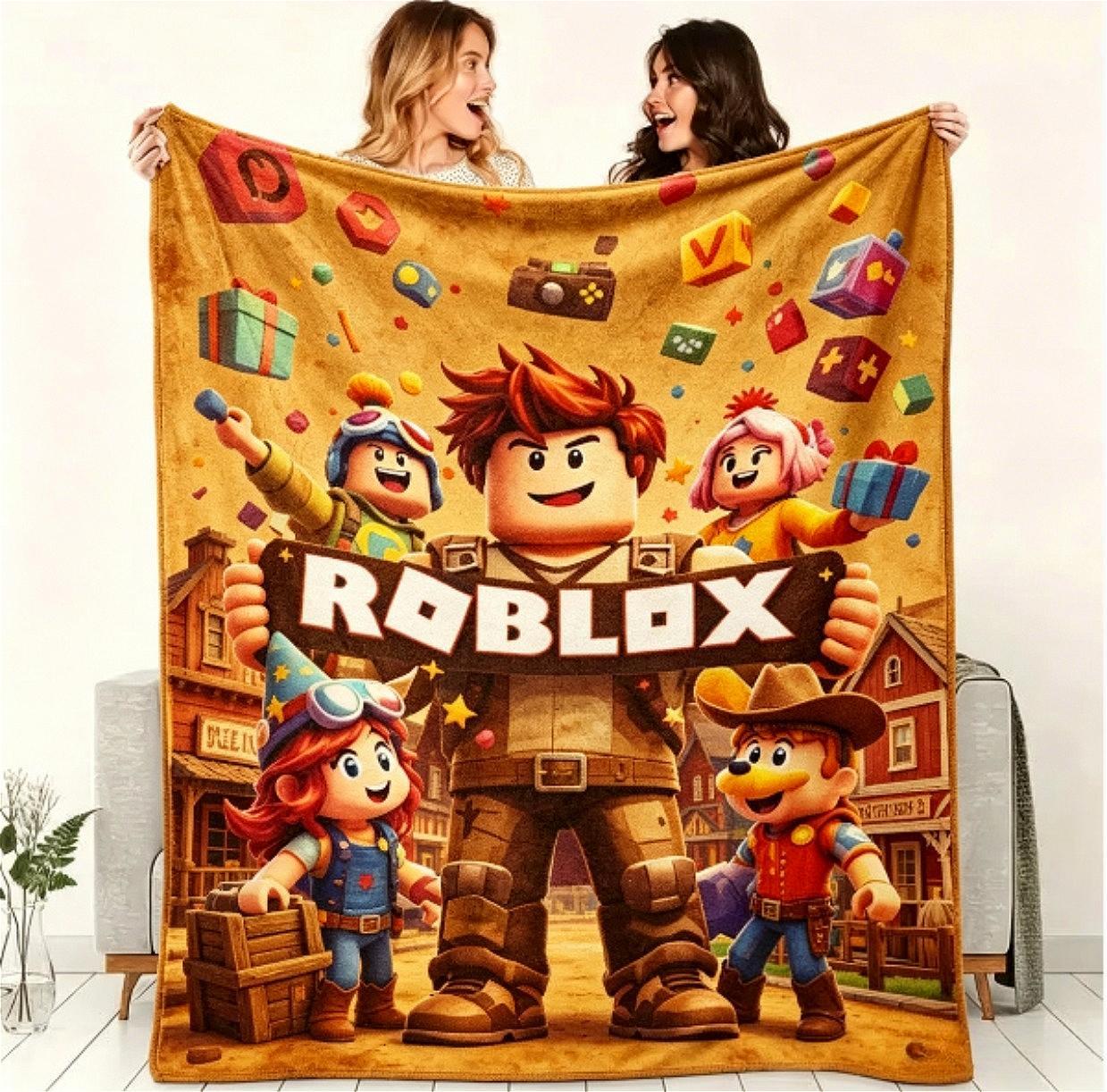 Roblox Gaming Flannel Blanket for Kids & Adults, Soft Breathable Block Design Cozy Throw Blanket, Ultra Warm Fleece Blanket for Bed Couch Sofa Game Room Dorm Decor, Gamer Birthday Graduation Christmas Holiday Gift for Boys Girls