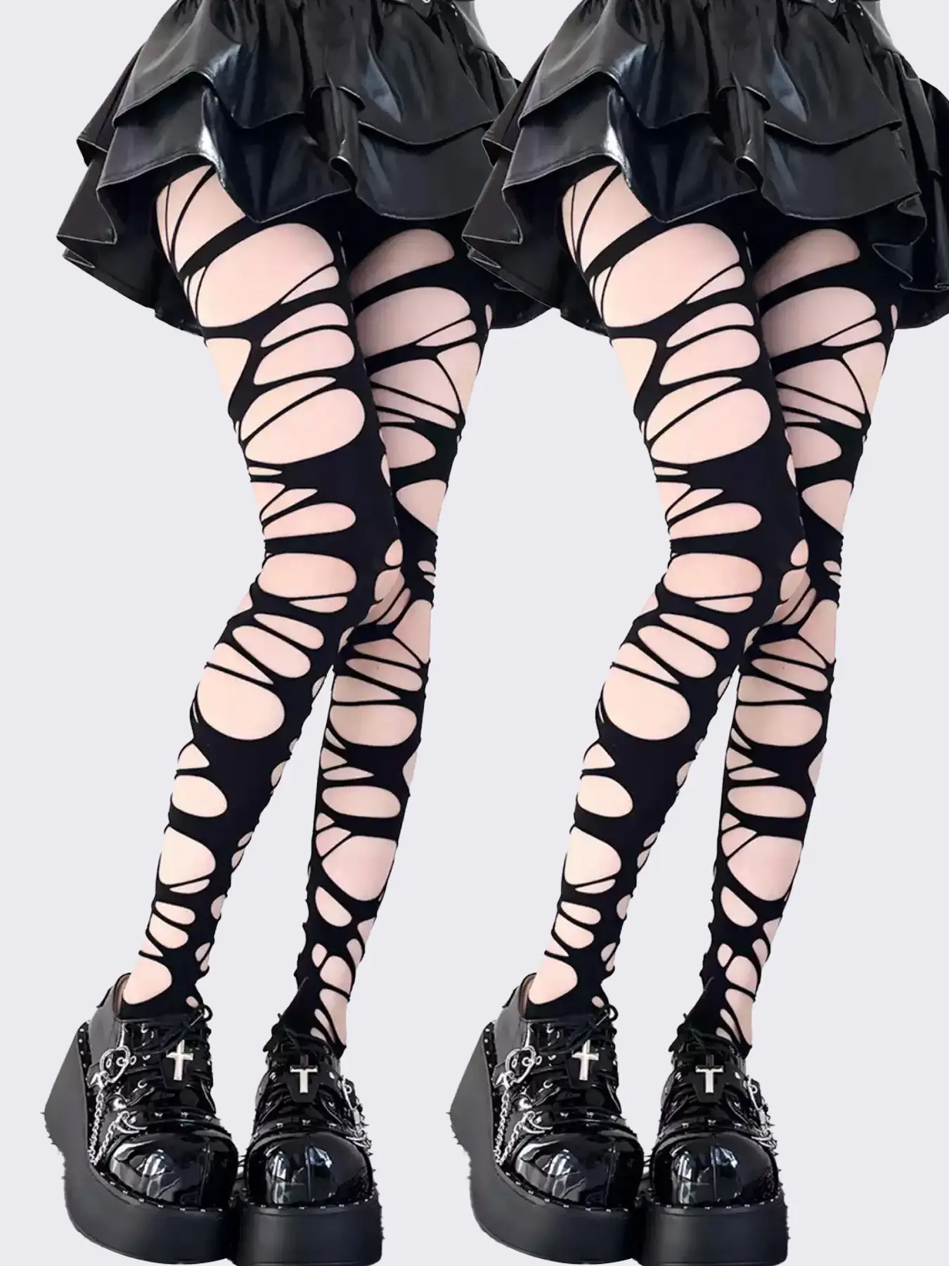 2-Pack Summer Thin Fisherman Stockings Y2K Gothic Slimming Sexy Dark Hollow Jk Versatile Underwear Tights