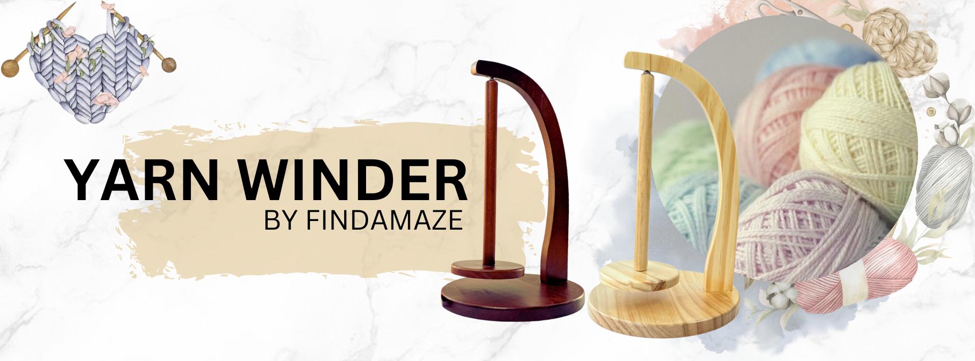FINDAMAZE High-Quality Wooden Yarn Ball Winder, Knitting Supplies with Magnetic Feeder & Stable Base, Rustic Look Easy-Assembly Crochet Gift Kit for Knitting & Home Sewing Projects