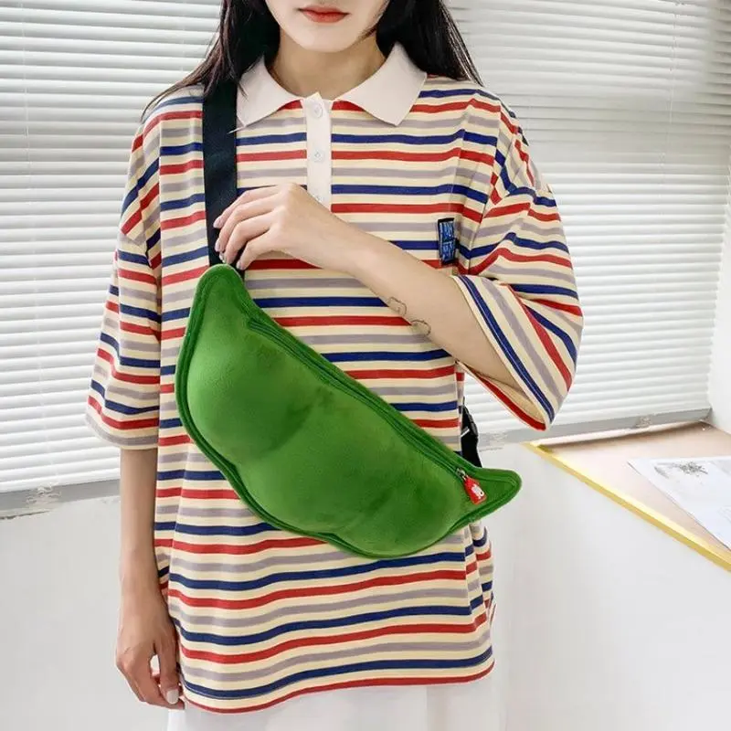 Cute Pea-Shaped Crossbody Bag, Playful Edamame Coin Purse, Cartoon-Style Plush Chest Bag, Versatile Casual Travel Sling Bag, Everyday Leisure Bag, Stylish Commuter Shoulder Bag