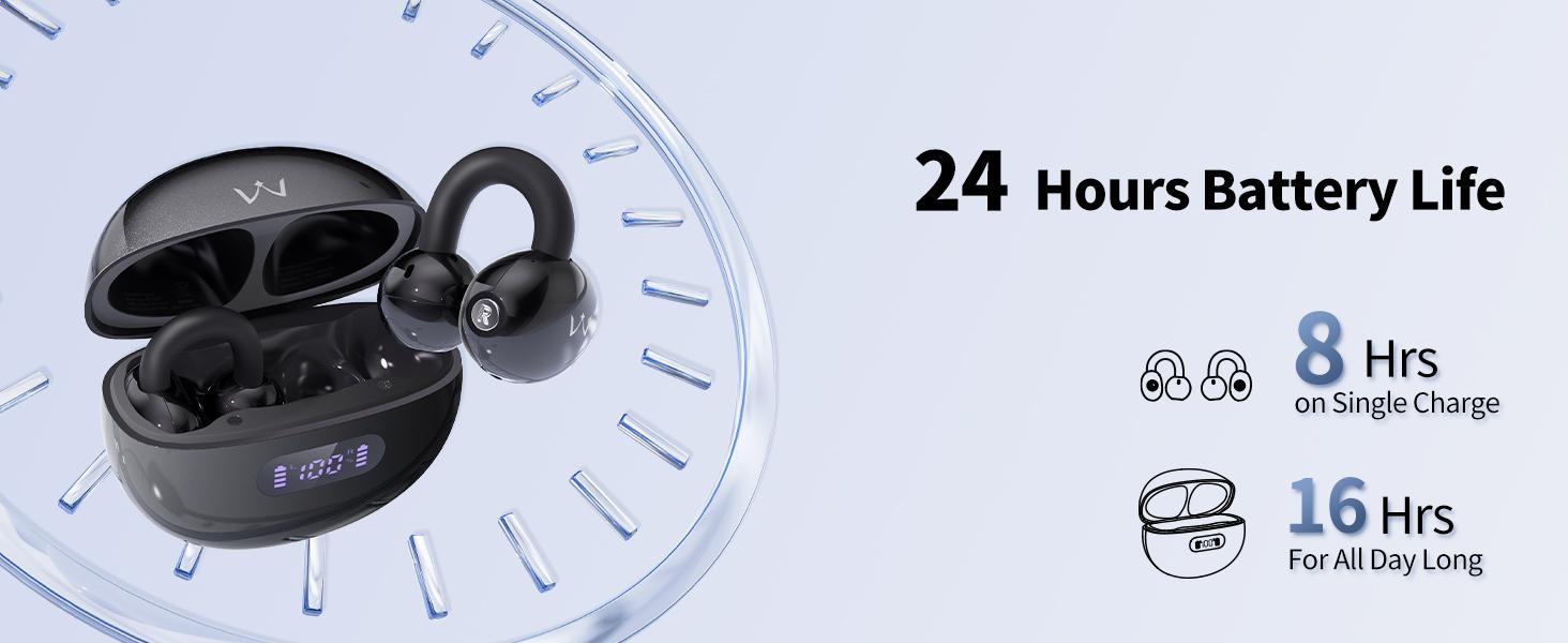 iWALK Open-Ear Clip Headphones Wireless Bluetooth HiFi Stereo Sound 16.2mm Graphene Diaphragm 30H Playtime LED Display Lightweight for Running Fitness Workout Yoga Audio Charging Digital