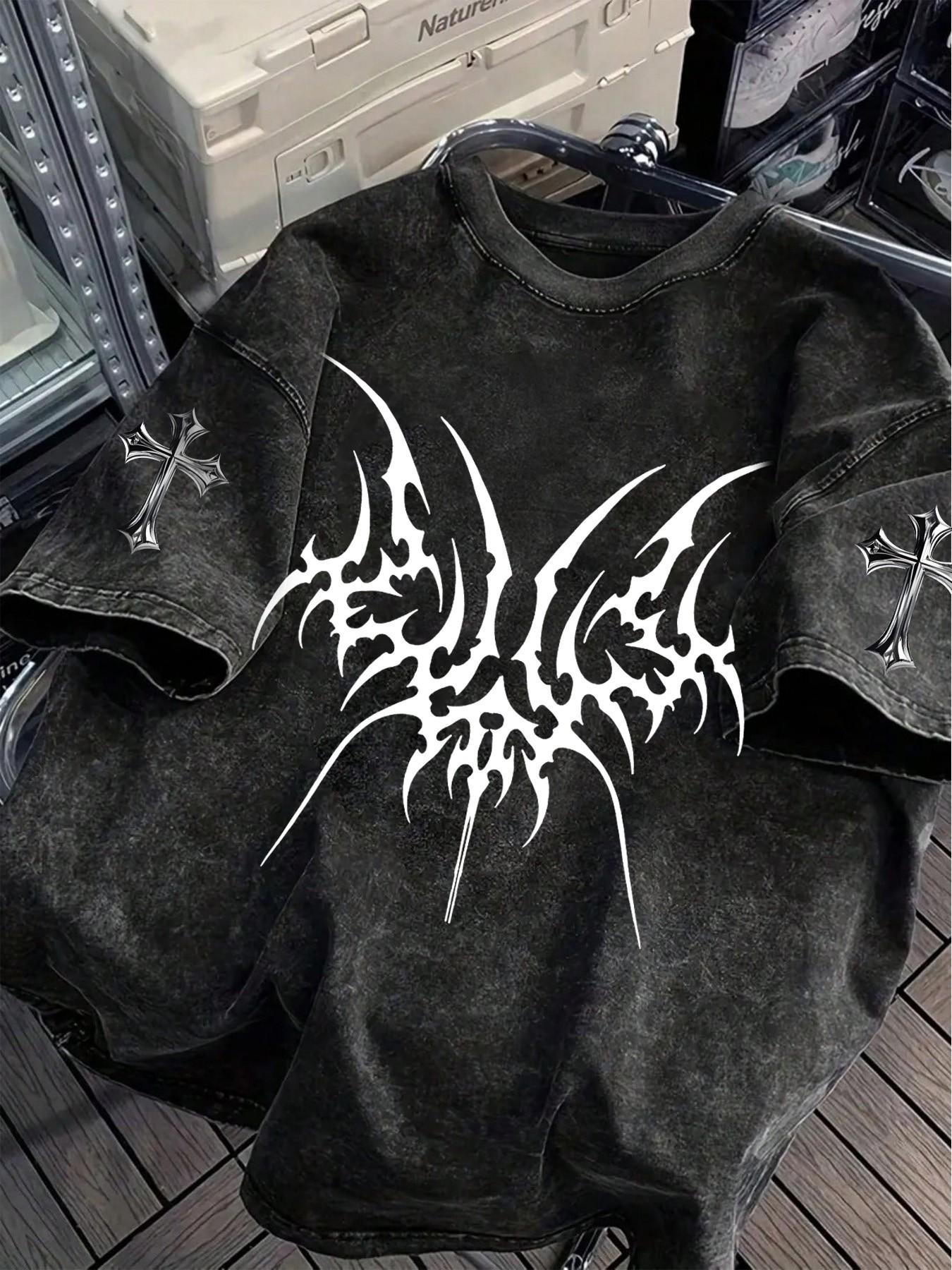トップス archive cross long sleeve tee opium swag Men's Opium Style Acid Wash Oversized T-Shirt - Cyber Tribal Metal