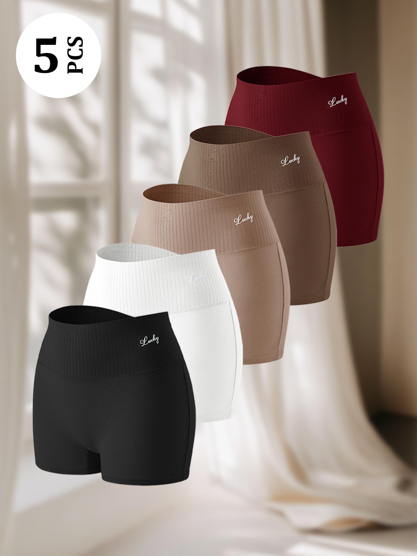 QUASTI 4/5 Pack Ribbed Waist Spliced Safety Shorts, High Waist Anti-Chafing Slip Shorts Under Dresses Women Daily Layering Shorts S-4XL Fit Minimalist