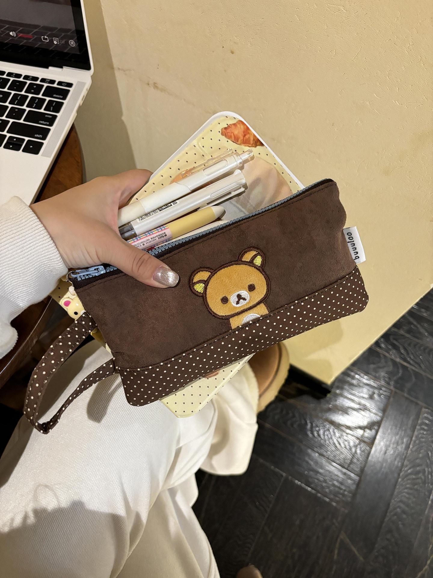 Buuuloo Original Embroidered Rilakkuma Pencil Case Large Capacity Polka Dot Ins Style Kawaii For Teen Girls High School Students