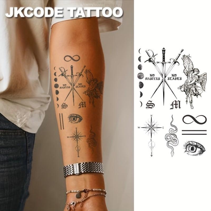 Herbal Hand Tattoo Stickers Set, Bat Letter Poison Snake Sun Polar Star Sword Eye Vintage Style Temporary Tattoos Gift