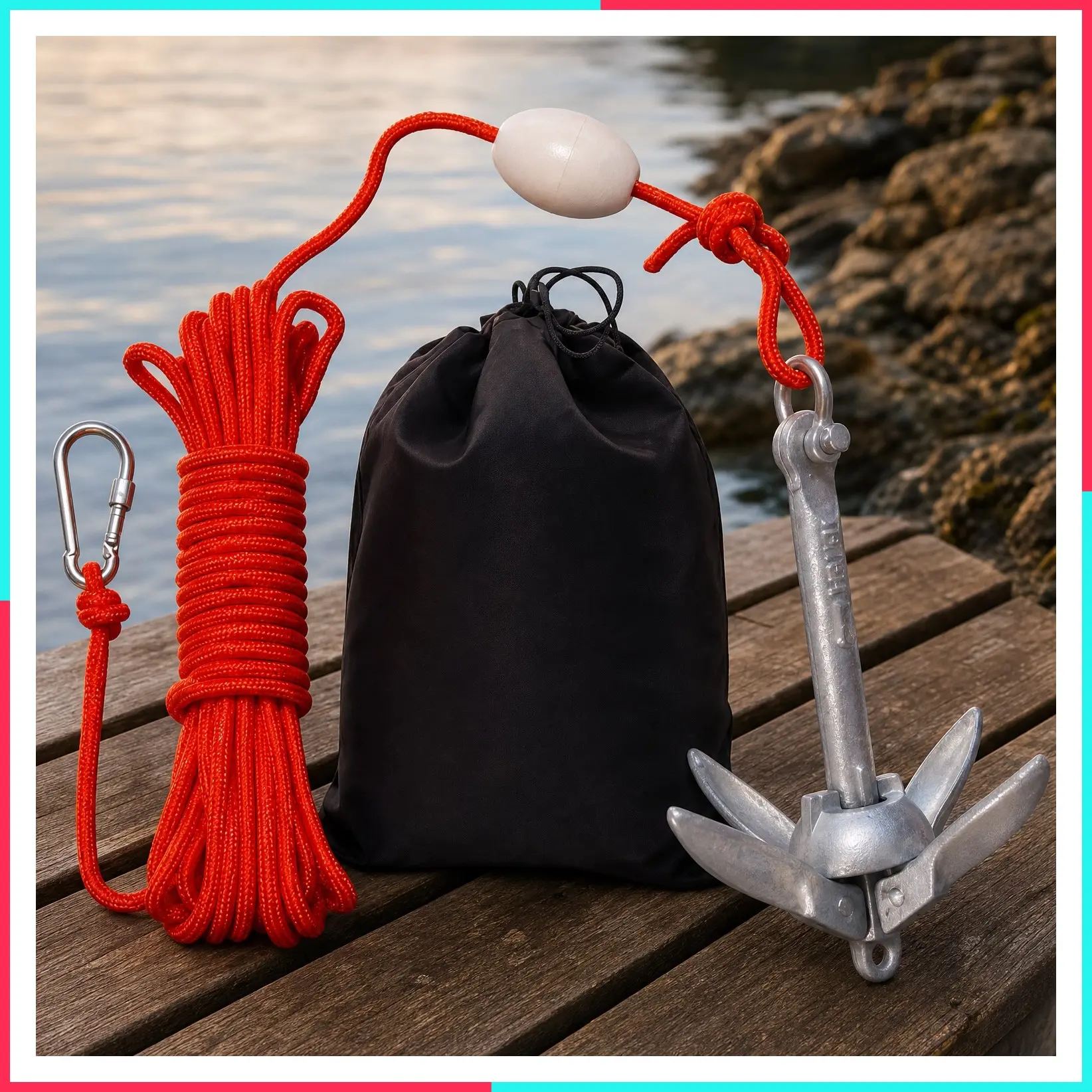 Small Kayak Anchor with Rope, Folding Marine Anchor for Paddle Board