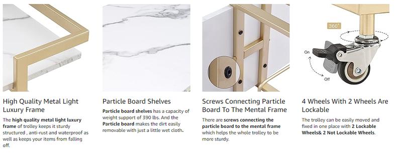 Utility Salon Trolley, Metal Storage Rolling Barber Trolley with Wheels, Golden Esthetician Cart, Multi-Purpose 3-Tier Mobile Facial Trolley, Suitable for cosmetic storage, etc,Nail Cart 2033 (White)