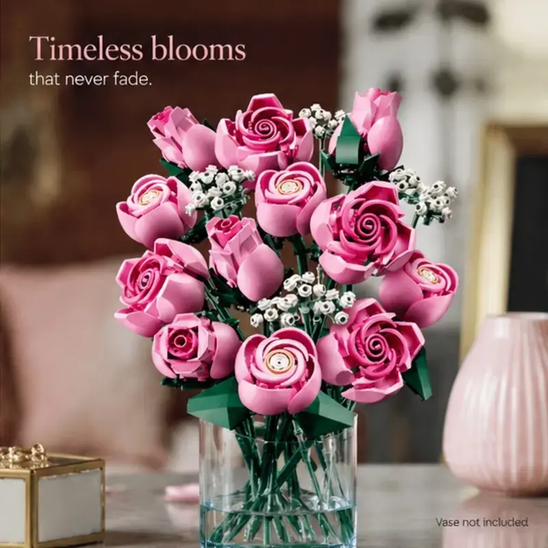 Rose Flower Building Set, Realistic Blooming Rose Plant Bouquet Kit, Creative DIY Flower Blocks, Elegant Home Decor, Decorative Roses, Romantic Gift, Halloween Christmas Gift