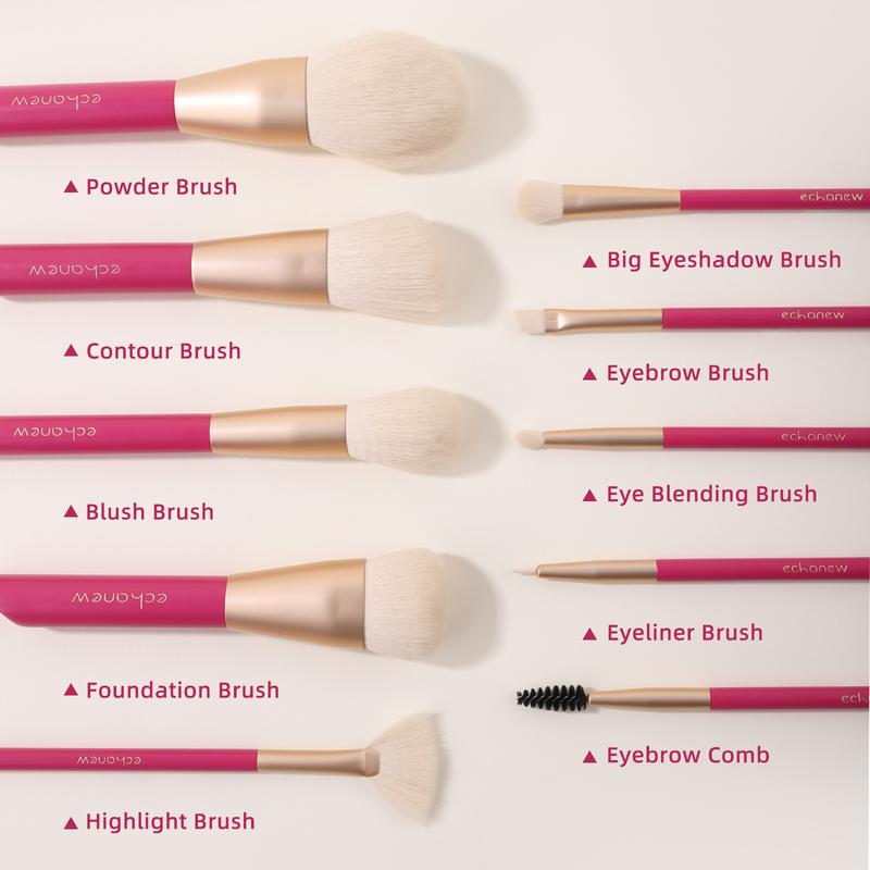 ECHANEW Professional Soft Makeup Brush Kit, With Pink Plush Makeup Bag, 10 pcs/set Fixed Makeup Brush, Comfortable Grip, Suitable For Women And Girl Makeup Tools