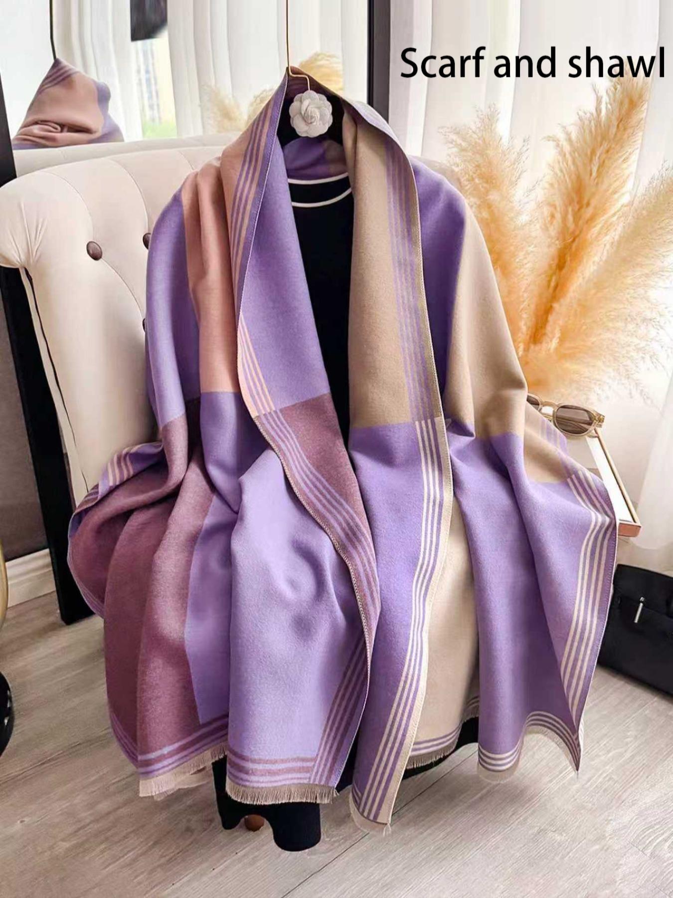 Women's Colorblock Tassel Decor Double Sided Scarf, Casual Soft Warm Shawl for Fall & Winter, Fashion Accessories for Women & Men