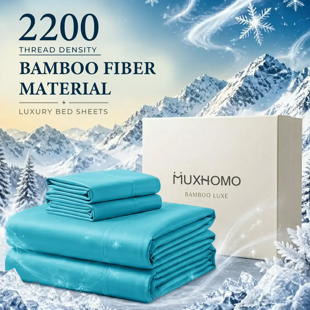 MUXHOMO Bamboo Sheets Queen Size 3/4 Set, Viscose Made From Bamboo, Cooling Sheets For Hot Sleepers & Night Sweats, Breathable Moisture Wicking Bed Sheets, Ultra Soft Silky Deep Pocket Up To 16 Inch, Hotel Luxury Bedding Collection, Machine Wash