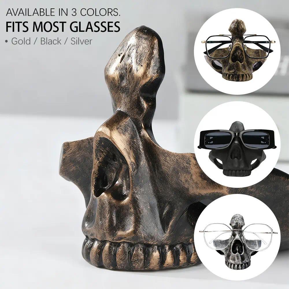 Gothic Skull Glasses Holder with Storage Tray - Novelty Eyeglasses & Sunglasses Display Stand - Desktop Organizer for Home & Office - Decorative Catch-All Tray for Nightstand, Entryway - Creative Gift Idea for Birthday & Christmas - Halloween Decoration