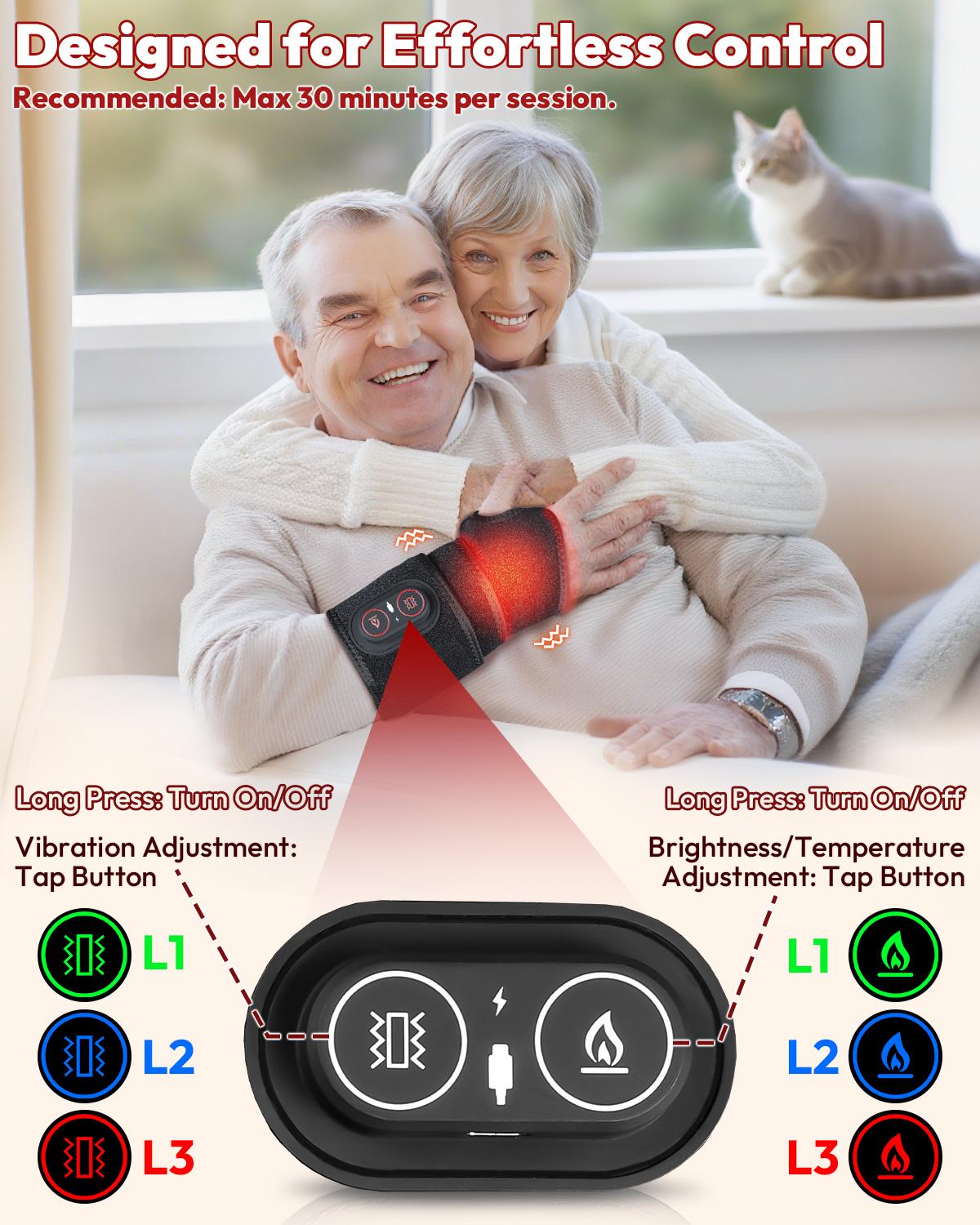 1PC Wearable Infrared Heating & Vibration Wrist Wrap for Body Hands Arm & Knee,Cordless Massager with 36 LEDs,Adjustable Heat for Office Travel & Sports Relaxation, Relaxation Aid