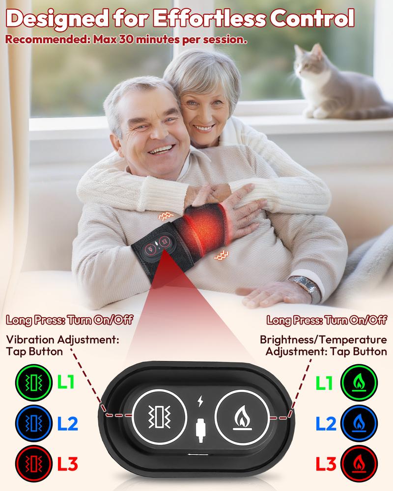 1PC Wearable Infrared Heating & Vibration Wrist Wrap for Body Hands Arm & Knee,Cordless Massager with 36 LEDs,Adjustable Heat for Office Travel & Sports Relaxation, Relaxation Aid