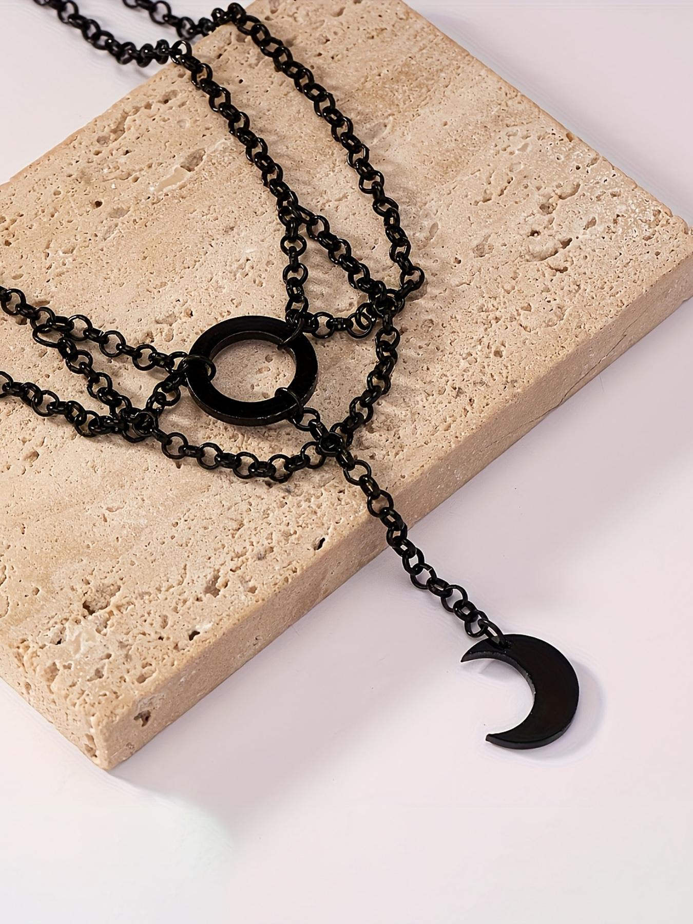 Gothic Moon Pendant Necklace for Women, Vintage Simple Style Chain Design, Perfect for Night Club Party Street Fashion, Gothic Witch Jewelry