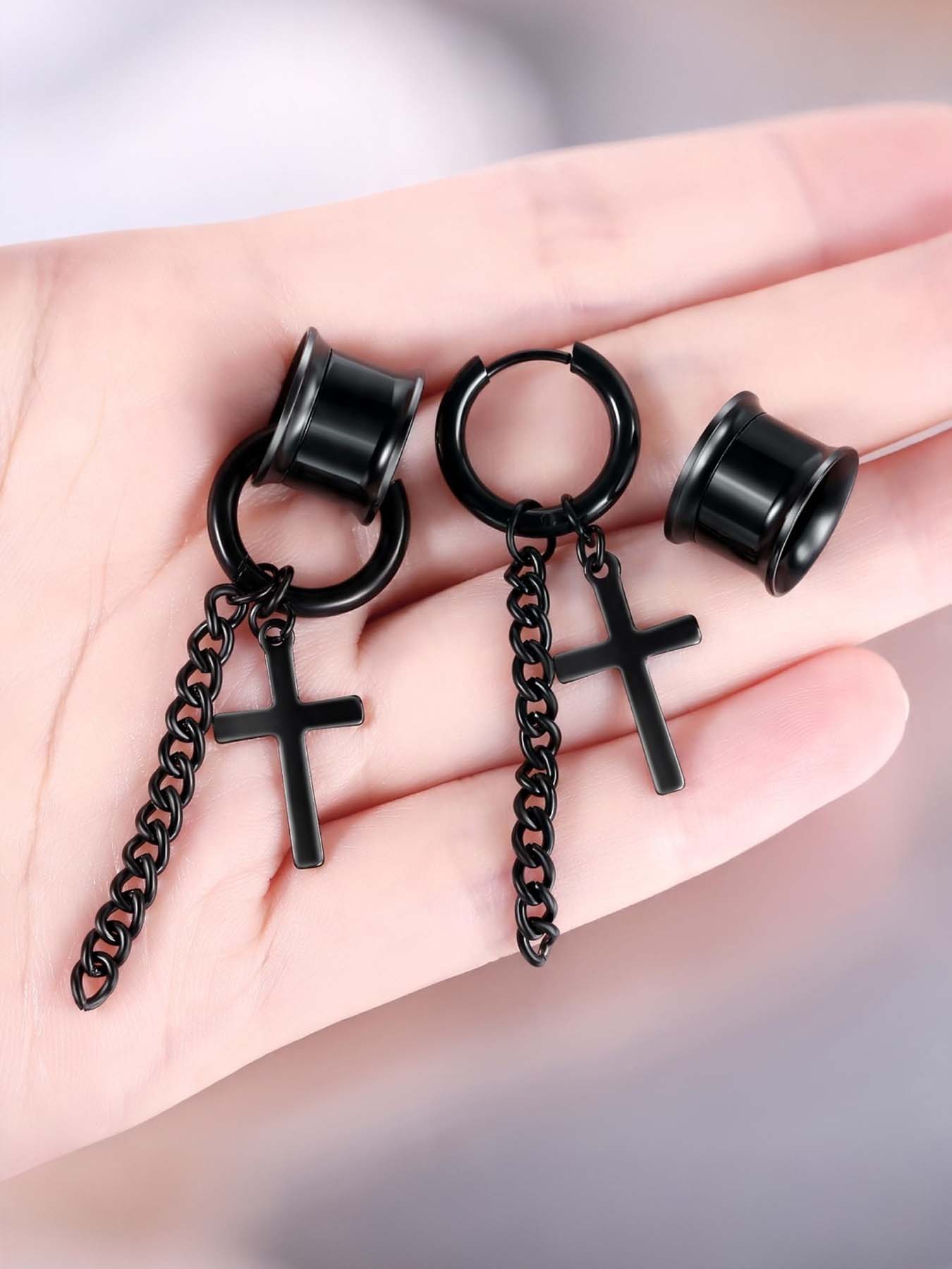 2 Pcs Stainless Steel Dangle Gauges, 6mm-20mm Ear Tunnels Plugs Expander Plugs Stretcher Piercing Body Jewelry for Men Women
