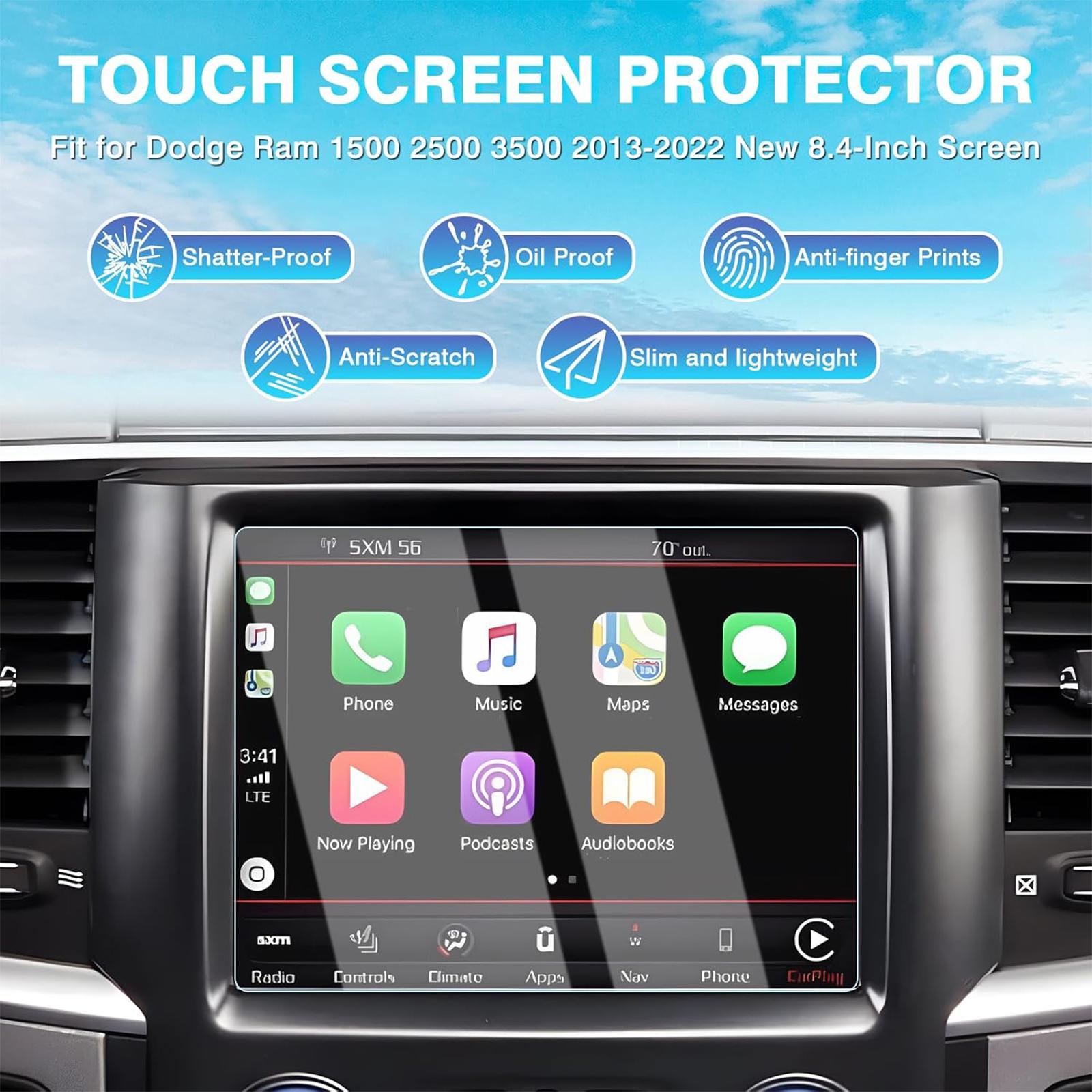 Canvcle 2Pack Screen Protector for 2013-2023 Dodge Ram 1500 2500 3500 8.4-Inch Touch Display 9H Tempered Glass Anti-Fingerprint Durable Car Radio Protection