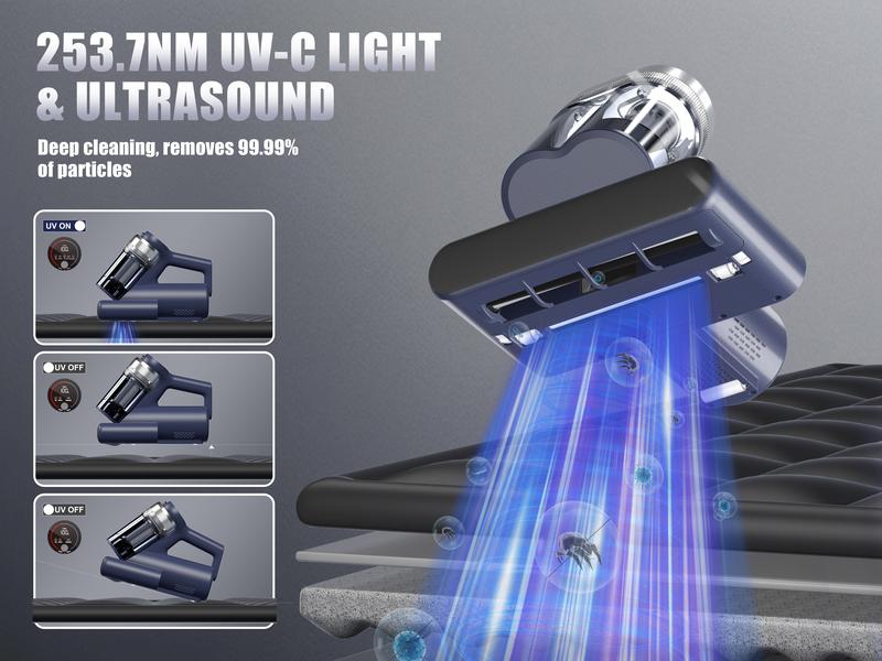 Teant Mattress Vacuum Cleaner for Dust Mites Removal, 16Kpa Powerful Suction, UV-C Light & 149°F Hot Air Sterilization, with Aroma Tablet & LED Display, Double-Cup Handheld Vacuum with HEPA Filter for Bed Couch SofaCarpet steam cleaner Lightweight