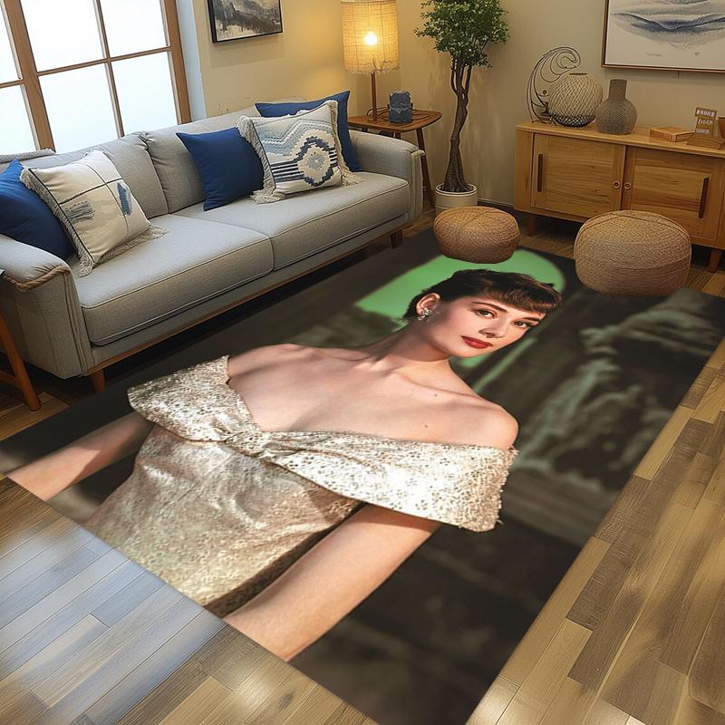 Audrey Hepburn (7) Stylish and creative printed pattern doormat for hallways, bathrooms, and entryways.  Home decor for living rooms, bedrooms, and bedside areas.  Suitable as Halloween, Christ