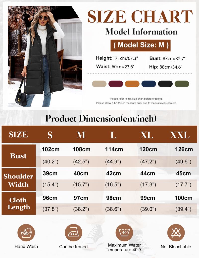 UMIPUBO Long Puffer Vest Women Quilted Down Jackets Sleeveless Puffy Vest Zip Up Winter Coats Fall Outerwear