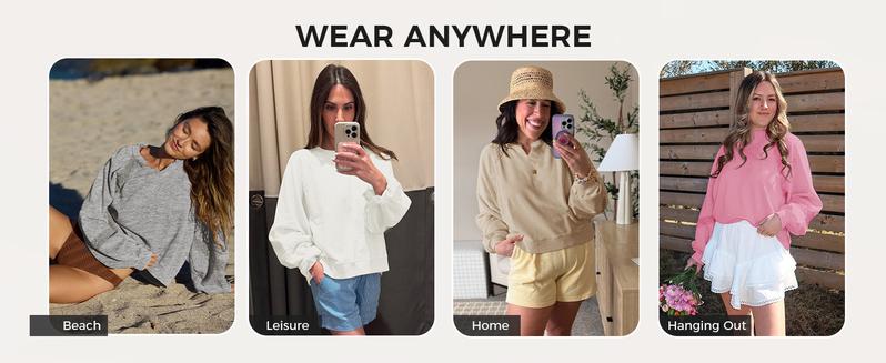 Fisoew Womens Casual Sweatshirt Oversized Lantern Long Sleeve V Neck Lace Loose Fit Fall Pullover Tops