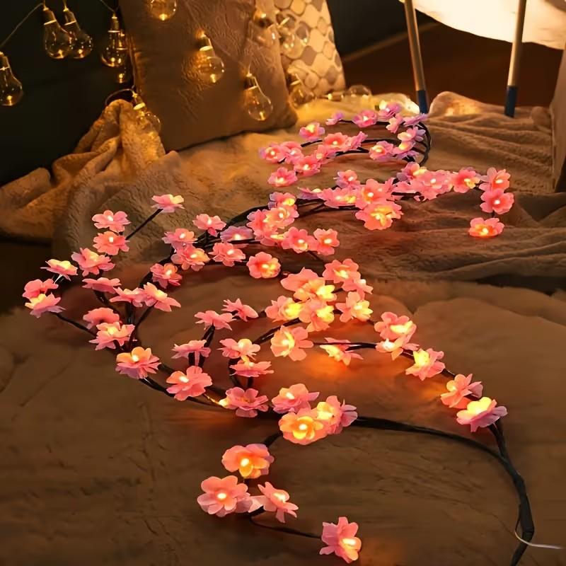 96 LED Cherry Blossom String Lights, Bendable Sakura Branches, 8 Lighting Modes, USB Powered, DIY Decor for Bedroom, Wall, Party, Wedding, Holiday, Versatile Usage