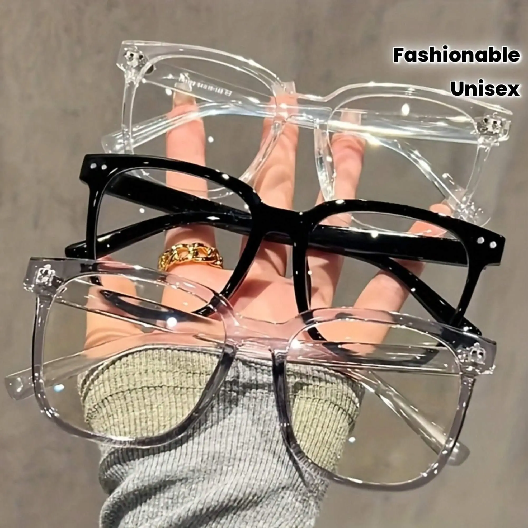 3 Pairs/Set Unisex Eyeglasses - Fashionable Campus Style, Clear Black Frames, Face Flattering Design