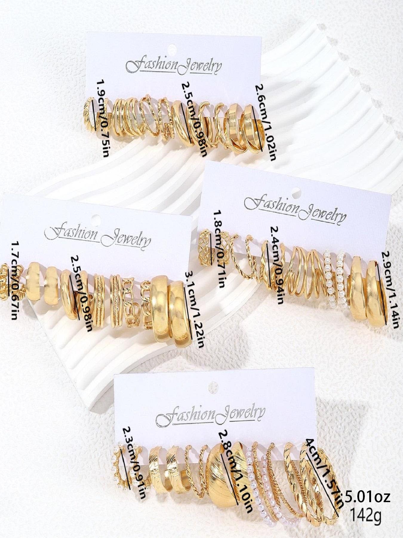 Punk Style Faux Pearl Decorated Hoop Earrings, 24 Pairs Fashionable Earrings for Women & Girls, Trendy All-match & Exquisite Jewelry for Birthday Gift, Hoop Earring Sets