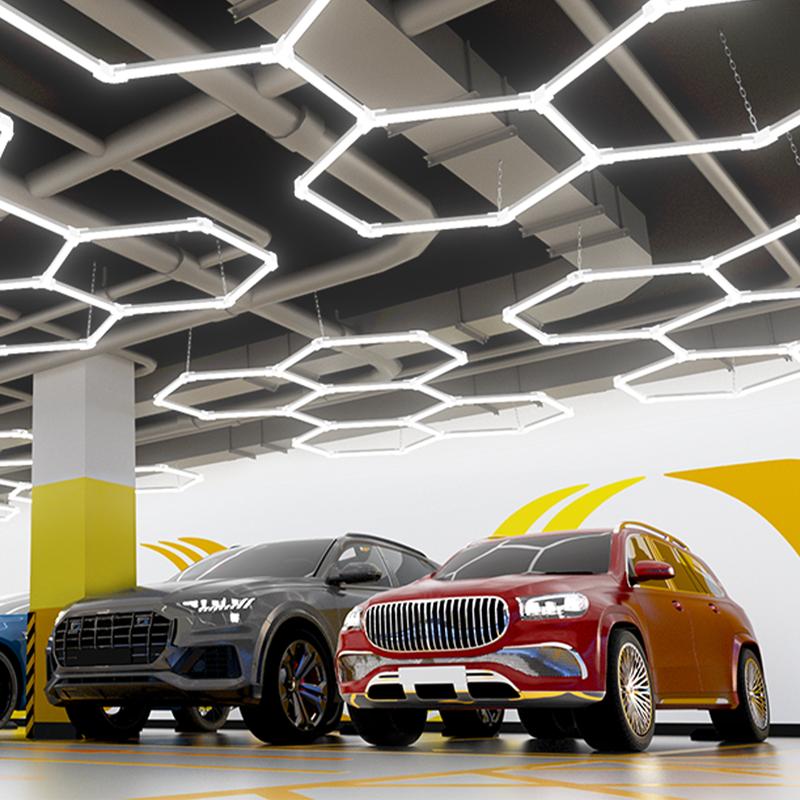 LUMENFOX 2025 New DIY Plug-In Hexagonal Ceiling Lights, Honeycomb Ceiling Lights, Light Efficiency 110LM/W, Hexagonal Garage Lights are suitable for garages, supermarkets, shopping malls, car shows and basements, Lighting，Jumpstart newyear