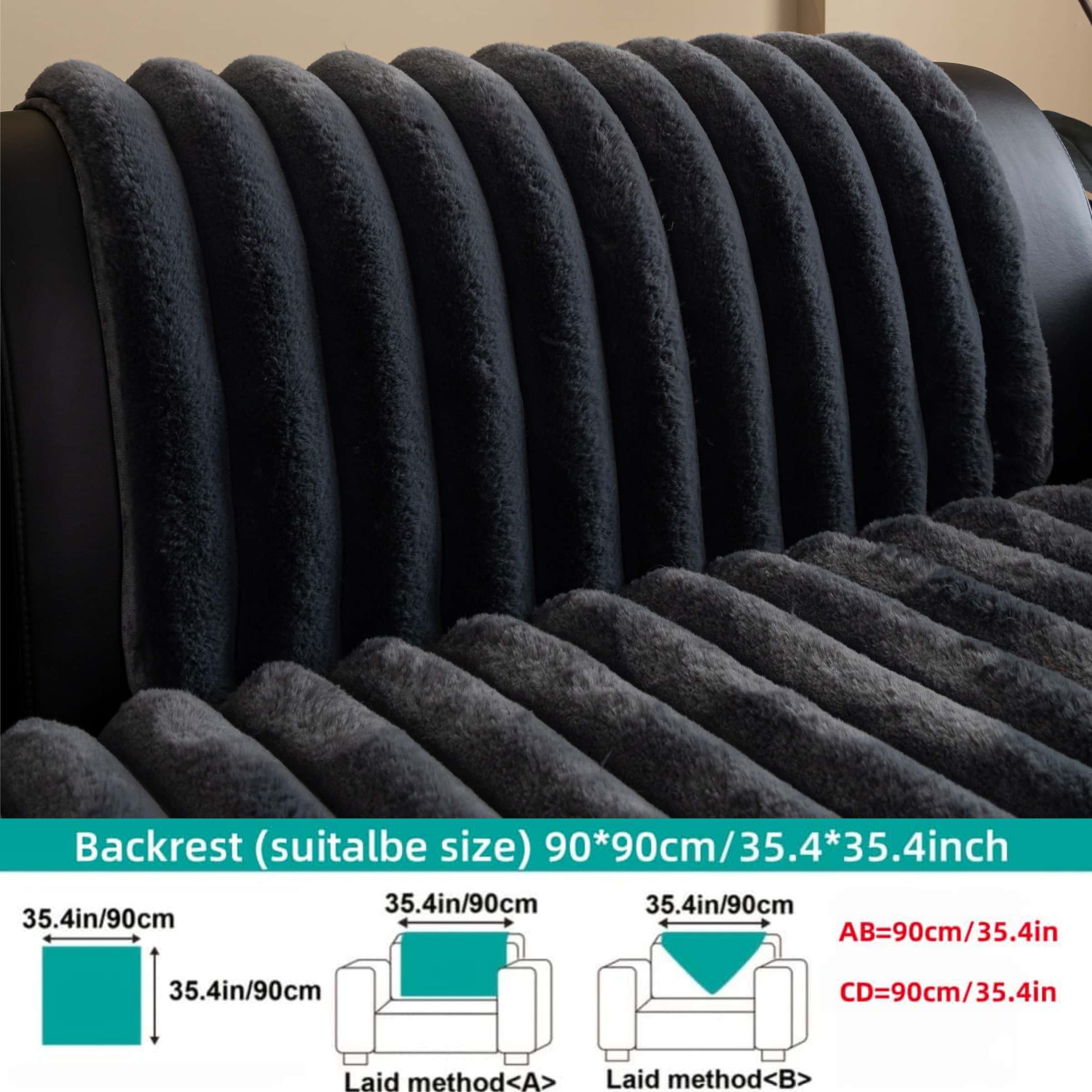 Solid-colour plush sofa couch, Pet-Friendly Extra Thick Sofa pad, Soft Fluffy Fur Couch Protector, Non-Slip Washable couch cover, Sofa Couch Covers, Anti-Scratch Furniture Throw Blanket for Living Room, 3-Seater, Multi-Color Available, Couch Slipcover