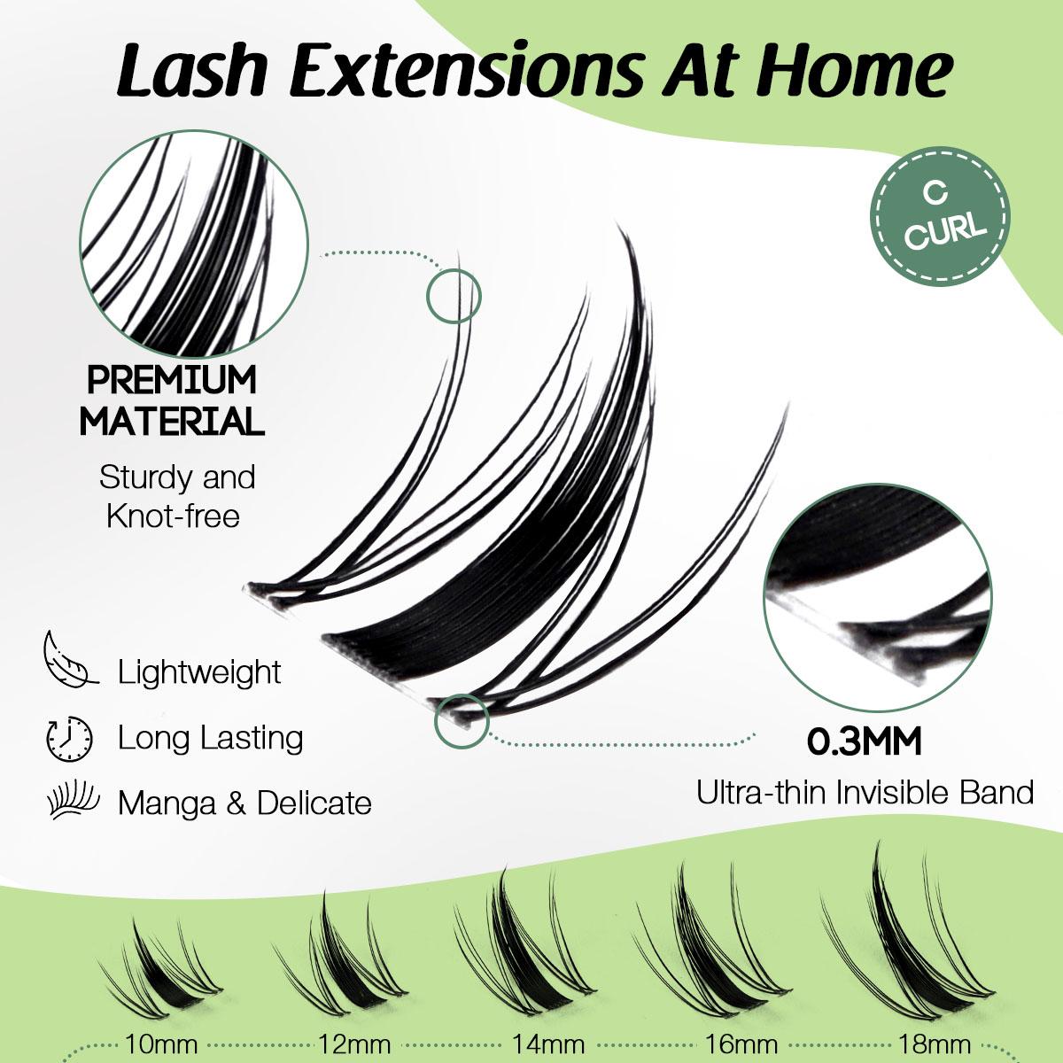 YOULUCK Waterproof Bond & Seal & Remover Manga Lashes for Girls Ultra-Thin Invisible Band Long-Lasting DIY Eyelash Extensions False Eyelashes Flawless Makeup