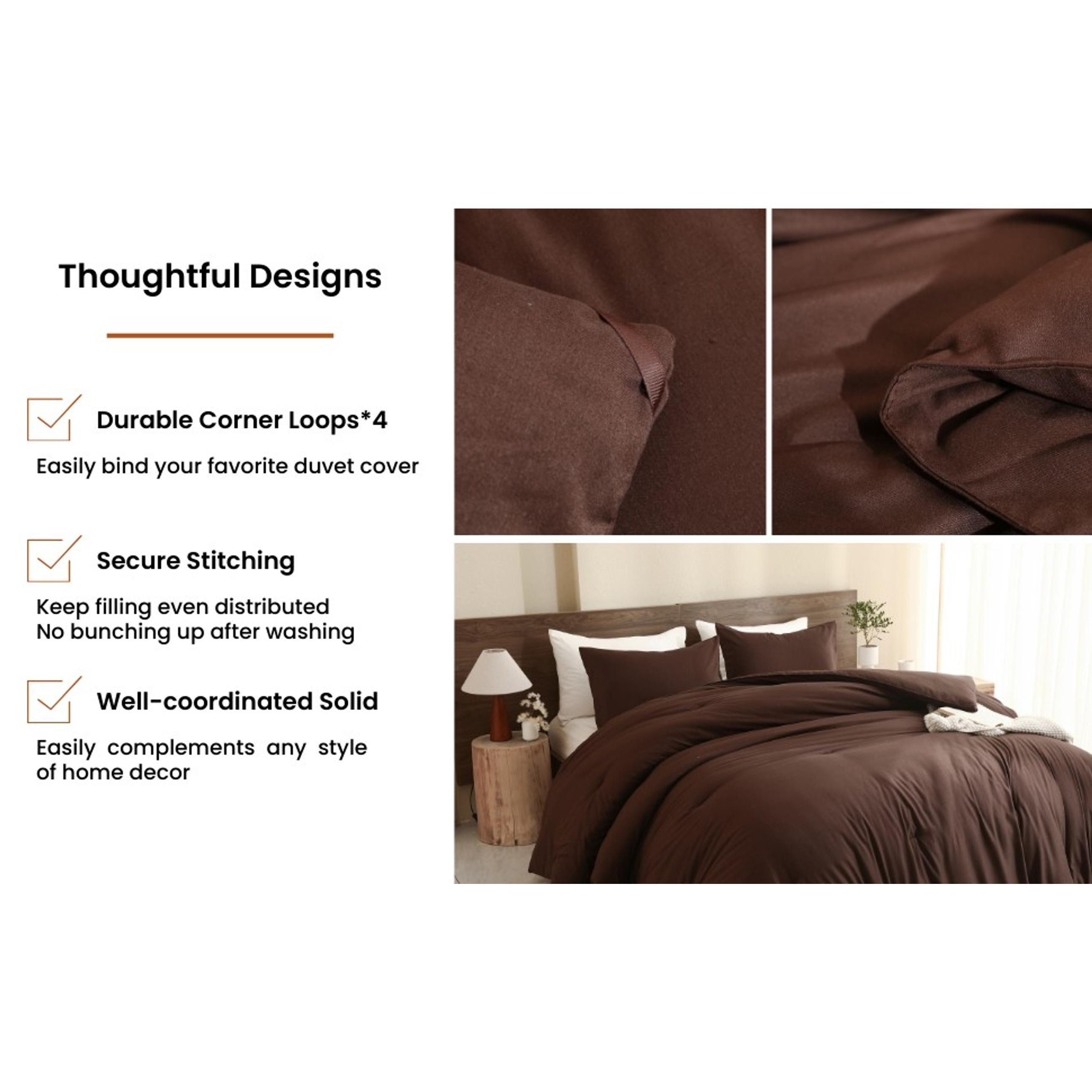 Earthy Brown Comforter Queen Size, Neutral 3 Pieces Comforter Set, Lightweight Solid Bedding Set, All Seasons Soft Fluffy Queen Comforter Set (90x90In Comforter & 2 Pillowcases)