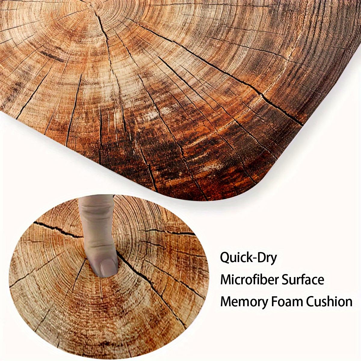 3pcs Bathroom Anti Slip Pad Set, Brown Tree Stump Annual Ring Print, Soft Flannel, Non Slip Bathroom Mat, U-Shaped Toilet Mat, Toilet Lid Mat, Bath Mat Rug, Fashionable Modern Design, Versatile Home Decor, Bathroom Decor/Accessories