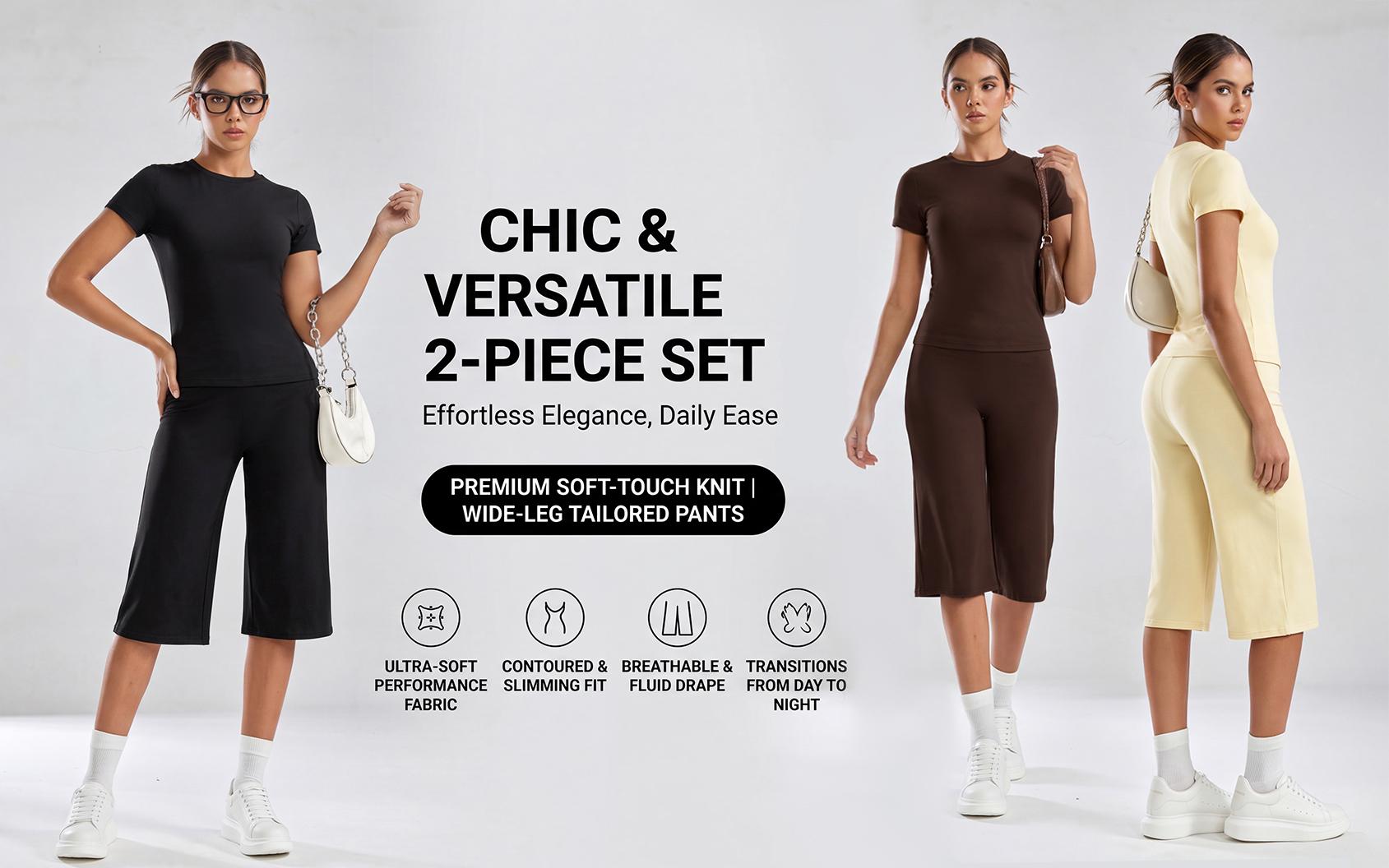 Women's Two-Piece Sporty Activewear Workout Set, Round Neck Short Sleeve T-Shirt and Wide Leg Shorts, Summer Casual Wear, Multiple Colors, Gym Friendly