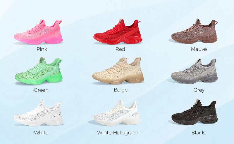 LUCKY STEP Women's Rhinestone Mesh Slip On Walking Shoes Fashion Breathable Sparkle Glitter Sneaker with Memory Foam Insole & Chunky Transparent Outsole