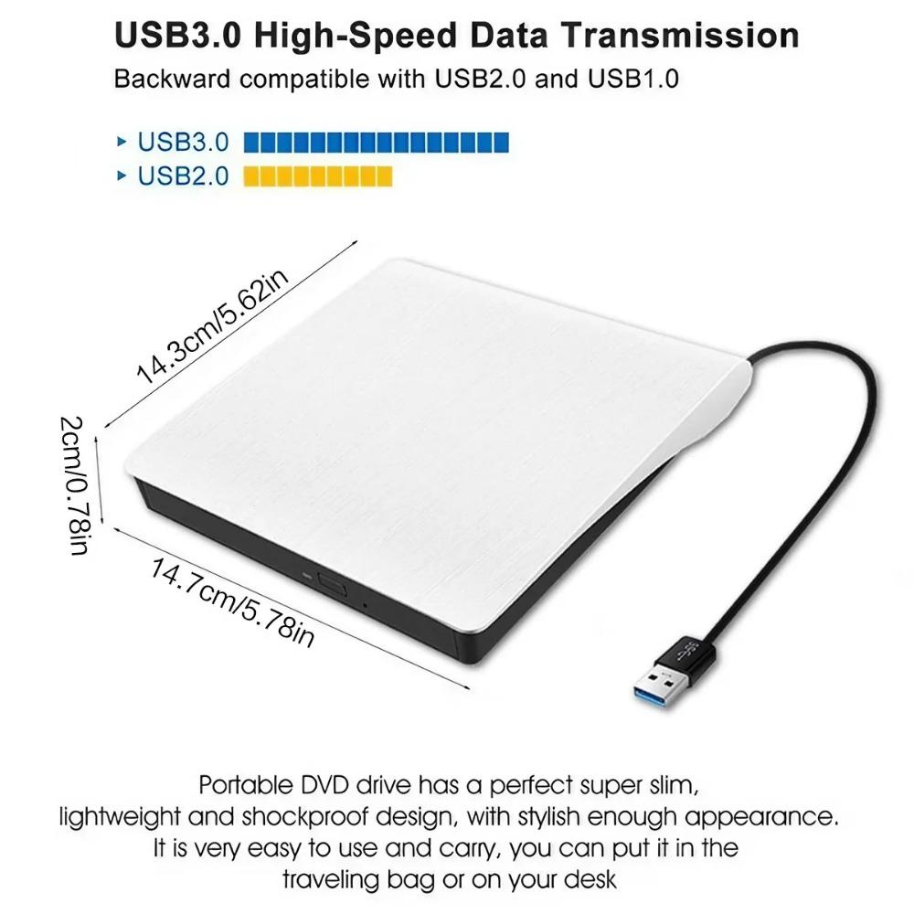 USB 3.0 Ultra-Thin External CD/DvD Burner Drive for Laptop & PC, Portable DVd-ROM Rewriter with High-Speed Data Transfer, Plug & Play, No Driver Needed, Compatible with Windows & Mac.