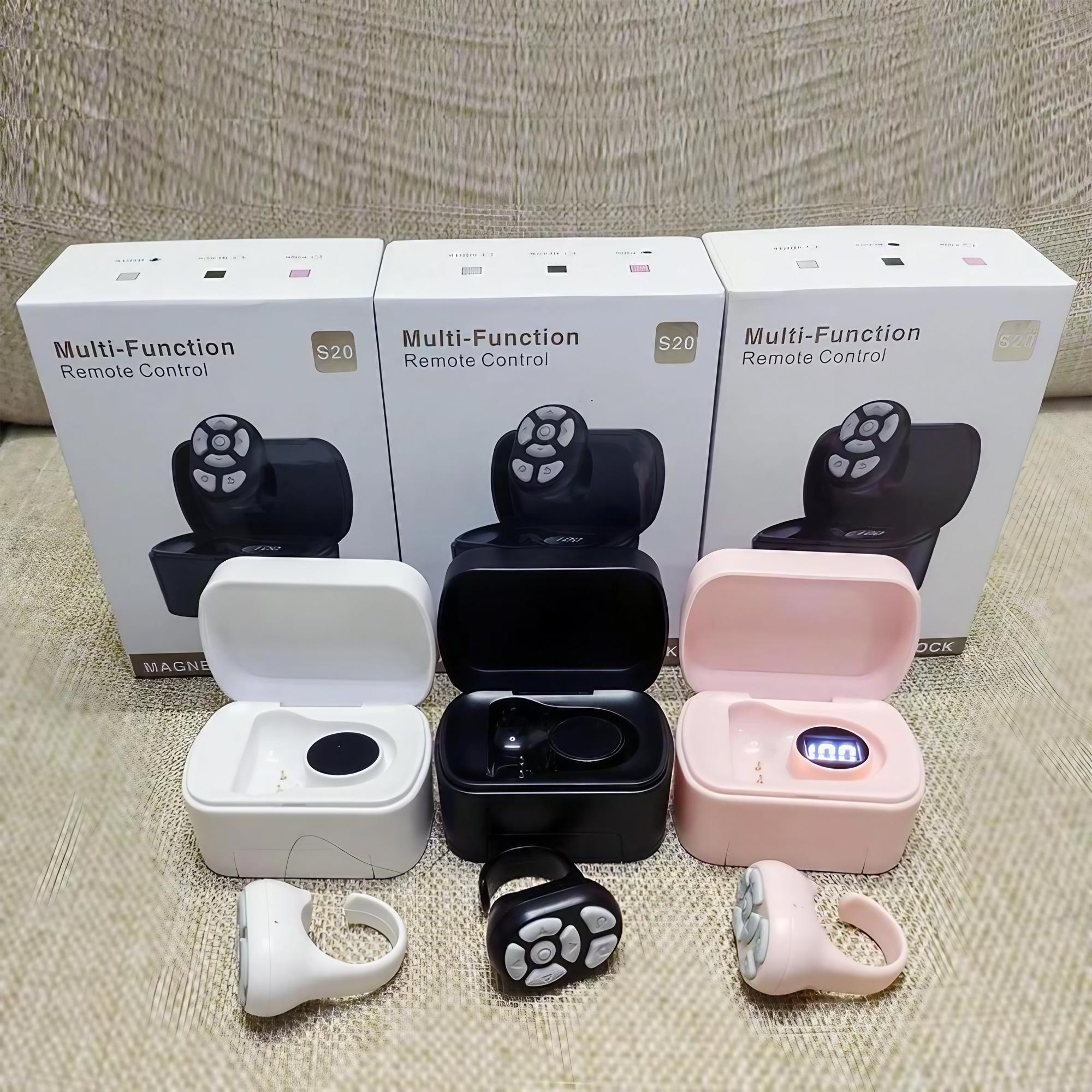 Wireless Ring Remote with Digital Display Charging Case, 7-Key Scroll Clicker for Smartphones Tablets iOS Android. Rechargeable Selfie Video Controller Compatible with Mobile Devices.