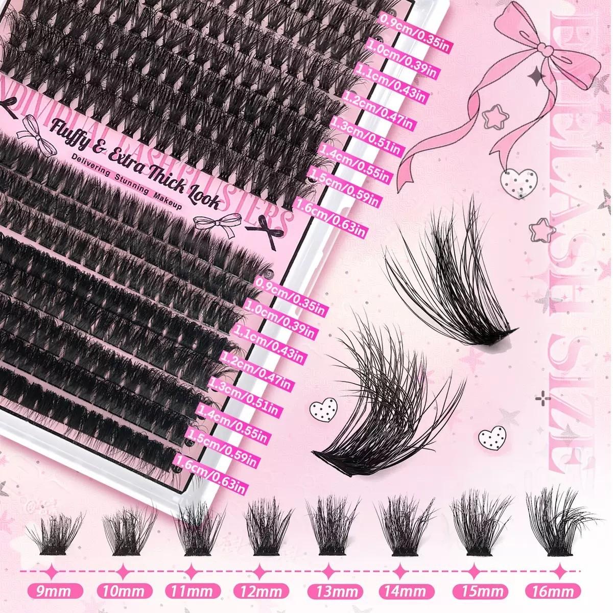Lash Clusters Kit 60D 80D Individual Lashes, D Curl 9-16mm, Thick False Eyelashes, Nature Look, Soft and Lightweight, Easy to Use at Home