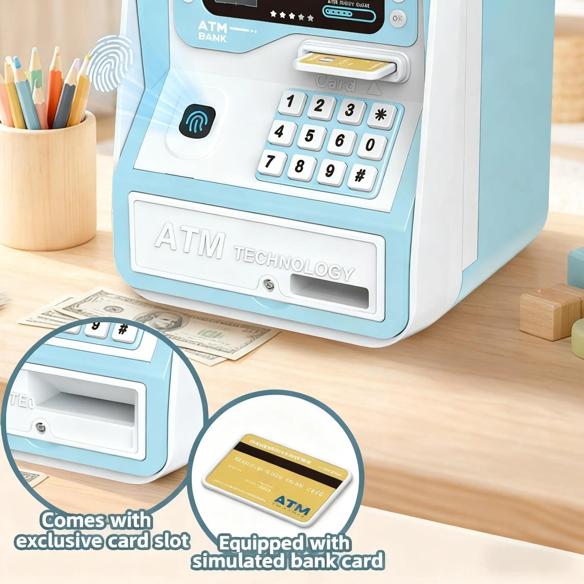 Upgraded Atm Deposit Machine, Automatic Money Saving, Password Protected, Easy Operation, Safe & Convenient, Perfect Gift for Kids over 3 Years, Coin Box